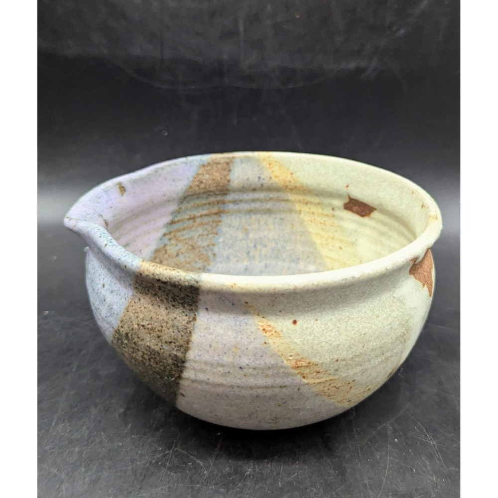 Vintage Studio Art Pottery Stoneware Batter Bowl Speckled Glaze 6" Signed